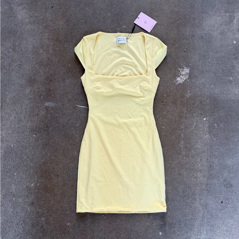 Hello Molly Pale Yellow Square Neck Mini Dress - Picture 3 of 8